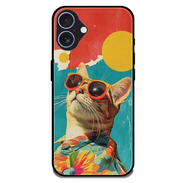 iPhone_16_Plus_Cool_Cat_Summer_Glossy_Metal_Silicone_Case