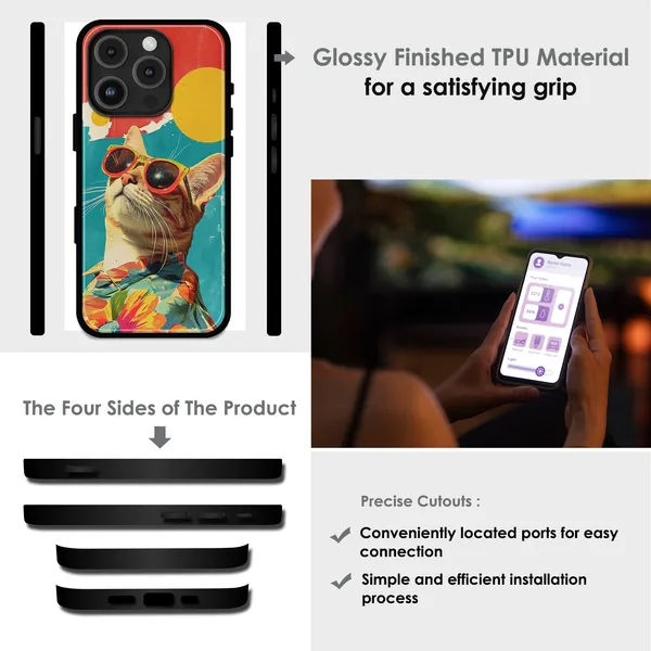 iPhone_16_Plus_Cool_Cat_Summer_Glossy_Metal_Silicone_Case