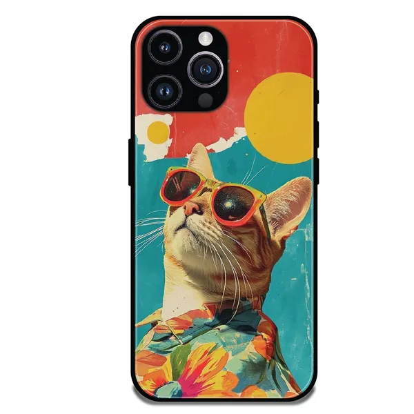 iPhone_16_Pro_Cool_Cat_Summer_Glossy_Metal_Silicone_Case