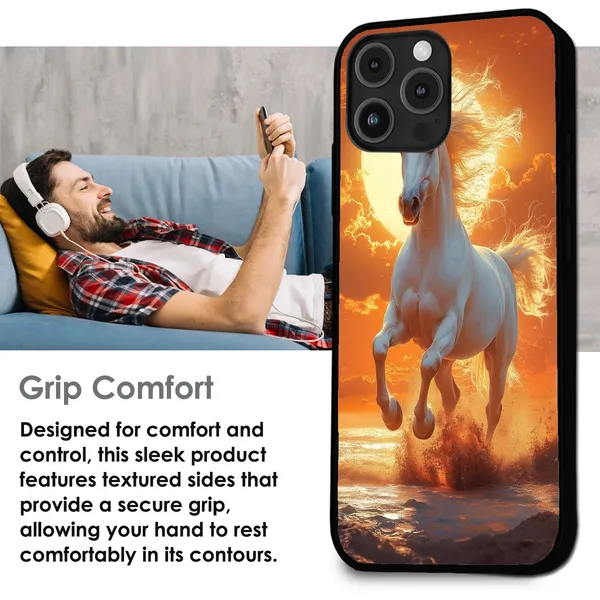 iPhone_16_Pro_Max_Majestic_White_Horse_Sunset_Glossy_Metal_Silicone_Case