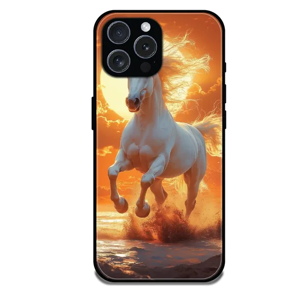 iPhone_16_Pro_Max_Majestic_White_Horse_Sunset_Glossy_Metal_Silicone_Case