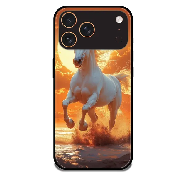 iPhone_17_Pro_Max_Majestic_White_Horse_Sunset_Glossy_Metal_Silicone_Case