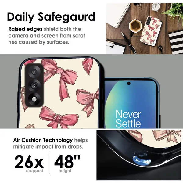OnePlus_Nord_5_Pastel_Pink_Ribbon_Bow_Glossy_Metal_Silicone_Case