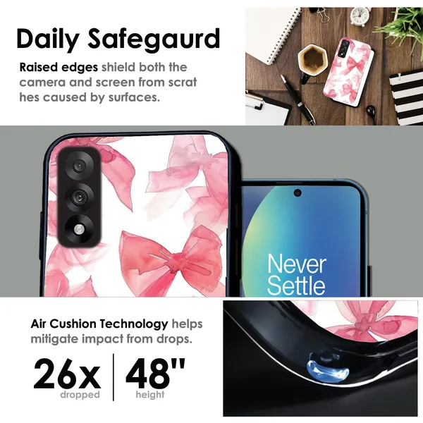 OnePlus_Nord_5_Cute_Pink_Bows_Glossy_Metal_Silicone_Case