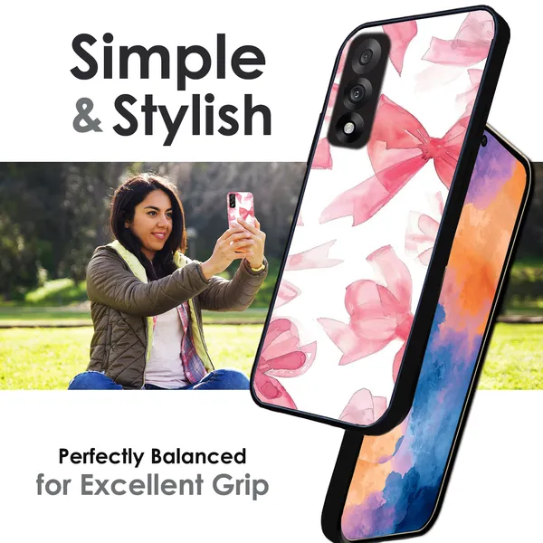 OnePlus_Nord_5_Cute_Pink_Bows_Glossy_Metal_Silicone_Case