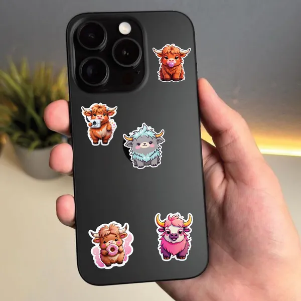 Highland_Cow_Stickers_Pack_-_Cute_Cartoon_Kawaii_Animal_Stickers_(50_Pieces)
