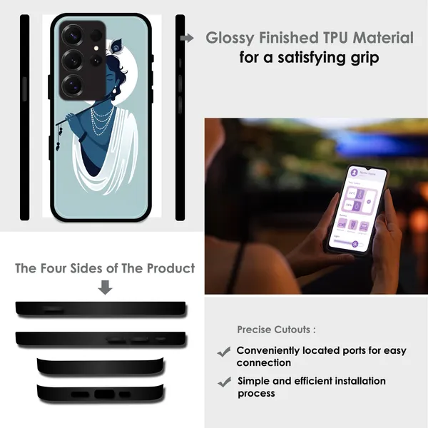 Samsung_Galaxy_S25+_Minimal_Krishna_Flute_Art_Glossy_Metal_Silicone_Case