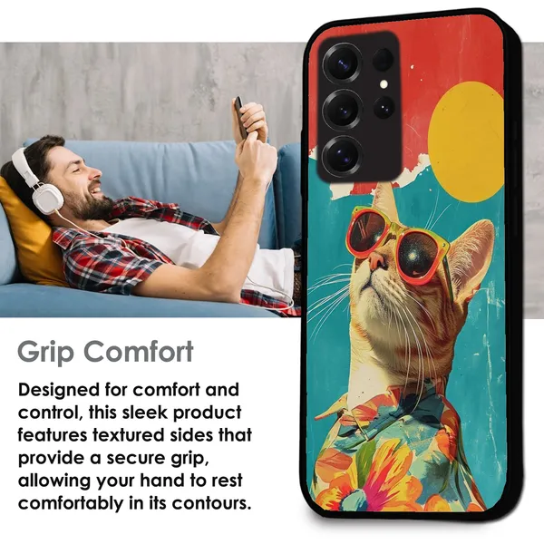Samsung_Galaxy_S25_Ultra_Cool_Cat_Summer_Glossy_Metal_Silicone_Case