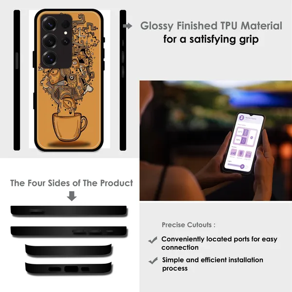 Samsung_Galaxy_S25_Ultra_Abstract_Coffee_Doodle_Glossy_Metal_Silicone_Case