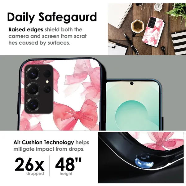 Samsung_Galaxy_S25_Ultra_Cute_Pink_Bows_Glossy_Metal_Silicone_Case