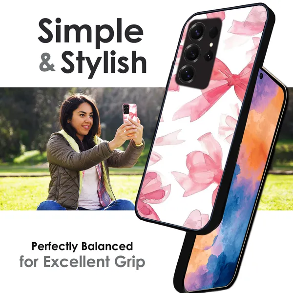 Samsung_Galaxy_S25_Ultra_Cute_Pink_Bows_Glossy_Metal_Silicone_Case
