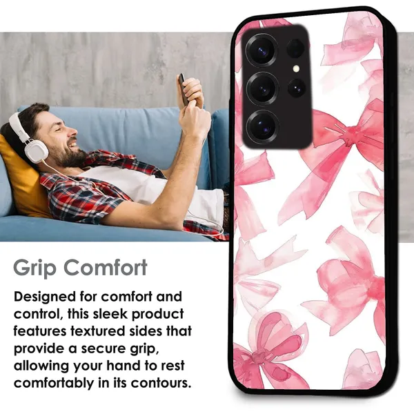 Samsung_Galaxy_S25_Ultra_Cute_Pink_Bows_Glossy_Metal_Silicone_Case