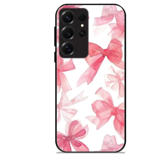 Samsung_Galaxy_S25_Ultra_Cute_Pink_Bows_Glossy_Metal_Silicone_Case