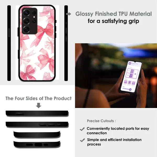 Samsung_Galaxy_S25_Ultra_Cute_Pink_Bows_Glossy_Metal_Silicone_Case
