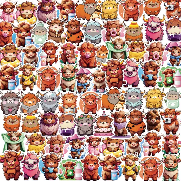 Highland_Cow_Stickers_Pack_-_Cute_Cartoon_Kawaii_Animal_Stickers_(50_Pieces)