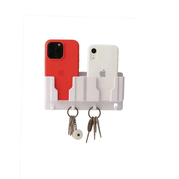 White_Wall_Mounted_Mobile_Stand_and_Key_Organizer_-_Dual_Phone_Holder_with_Hooks
