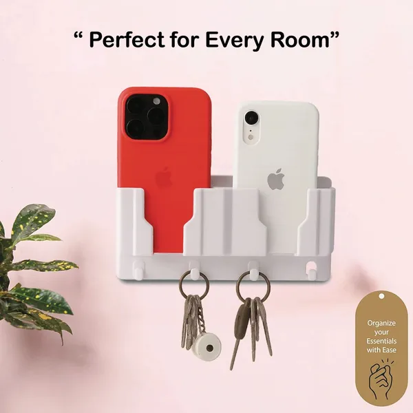 White_Wall_Mounted_Mobile_Stand_and_Key_Organizer_-_Dual_Phone_Holder_with_Hooks
