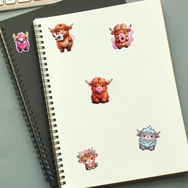 Highland_Cow_Stickers_Pack_-_Cute_Cartoon_Kawaii_Animal_Stickers_(50_Pieces)