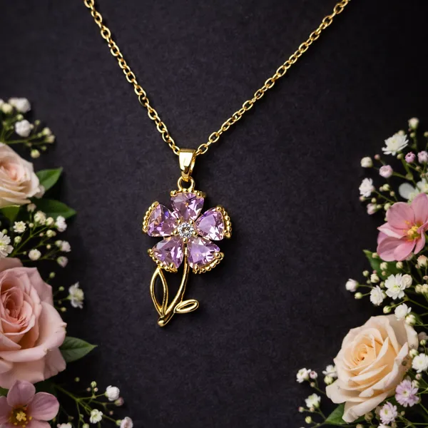 Ilanja_Golden_Pink_Crystal_Flower_Charm_Pendant_for_Women