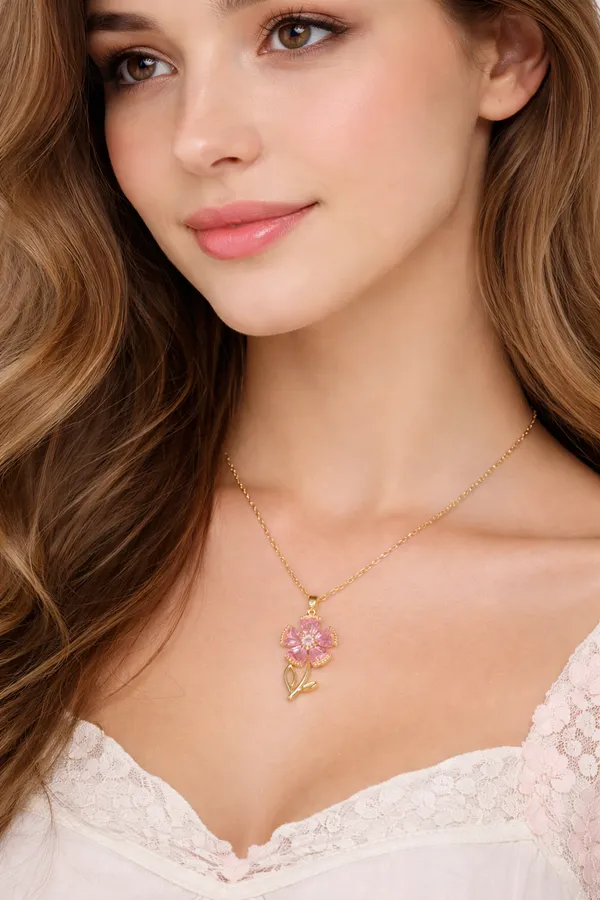 Ilanja_Golden_Pink_Crystal_Flower_Charm_Pendant_for_Women