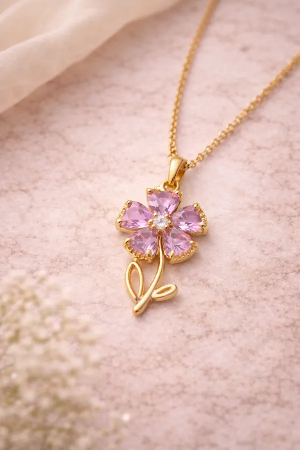 Ilanja_Golden_Pink_Crystal_Flower_Charm_Pendant_for_Women