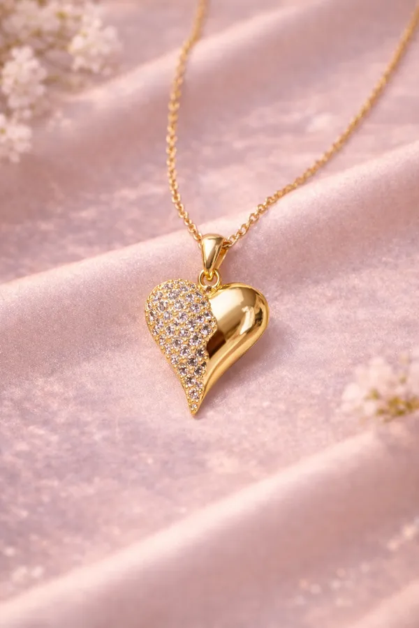 ILANJA_Gold_Tone_Half_Shine_Heart_Pendant_for_Women
