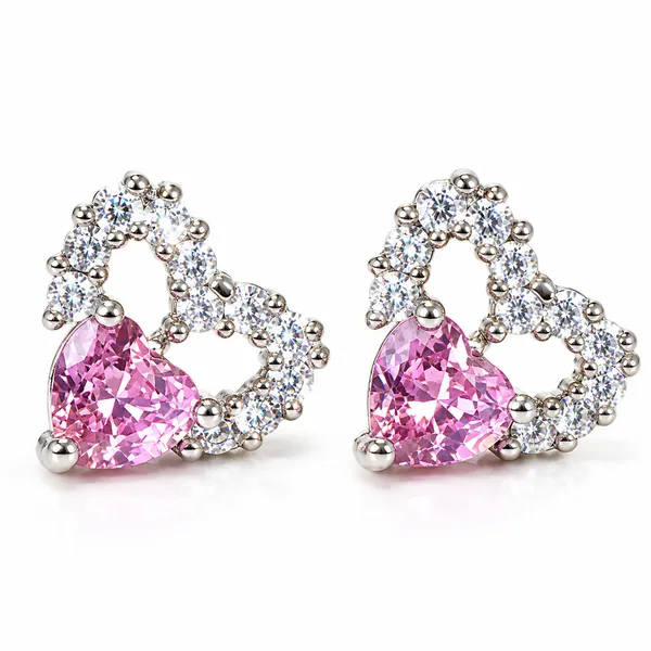 Ilanja_Pink_Crystal_Heart_Stud_Earrings_With_Silver_Accents|ANTITARNISH_|WATERPROOF|MODERN_STYLE