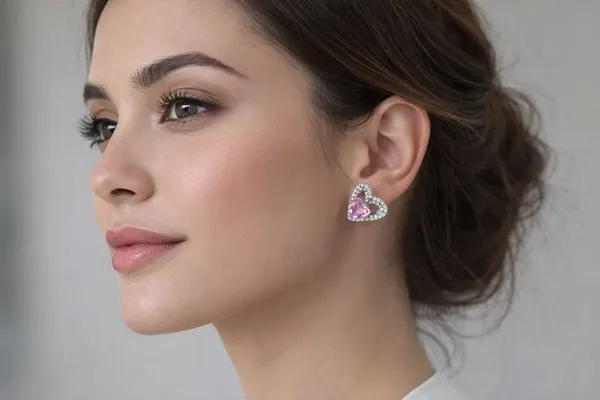 Ilanja_Pink_Crystal_Heart_Stud_Earrings_With_Silver_Accents|ANTITARNISH_|WATERPROOF|MODERN_STYLE