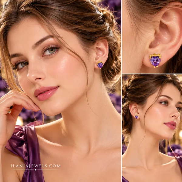ILANJA_Amethyst_Heart_Luxe_Gold_Stud_Earrings_FOR_WOMEN_18KT_GOLD_PLATED__|_ANTITARNISH_|WATERPROOF|MODERN_STYLE_|DAILY_WEAR