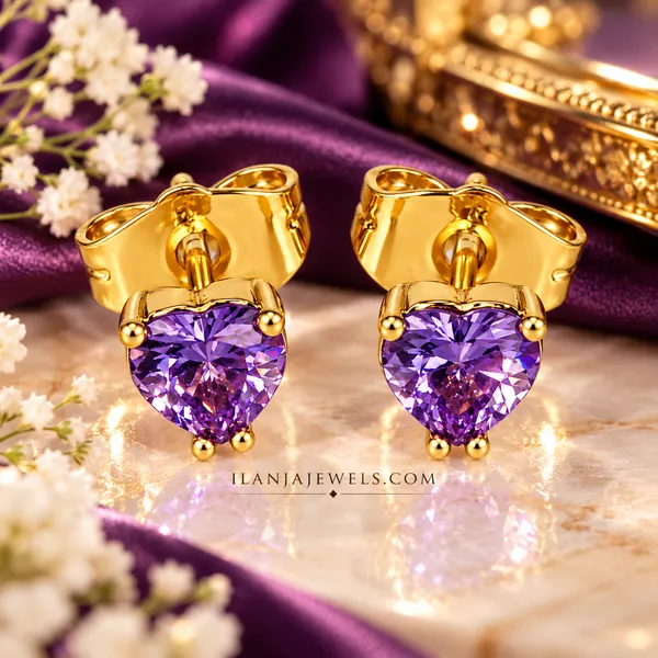 ILANJA_Amethyst_Heart_Luxe_Gold_Stud_Earrings_FOR_WOMEN_18KT_GOLD_PLATED__|_ANTITARNISH_|WATERPROOF|MODERN_STYLE_|DAILY_WEAR