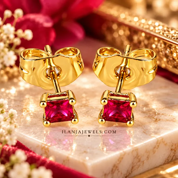 ILANJA_Ruby_Luxe_Square_Stud_Earrings_for_women_18KT_GOLD_PLATED__|_ANTITARNISH_|WATERPROOF|MODERN_STYLE_|DAILY_WEAR