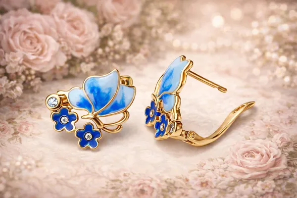 Ilanja_Blue_Gold-Tone_Butterfly_Floral_Stud_Earrings_for_Women