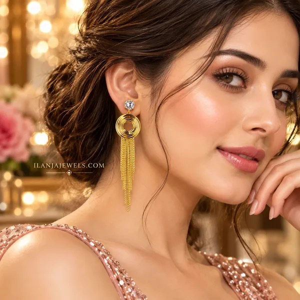 Ilanja_Golden_Orbit_Crystal_Tassel_Earrings_for_Women_18KT_GOLD_PLATED_finish_|ANTITARNISH_|WATERPROOF|MODERN_STYLE
