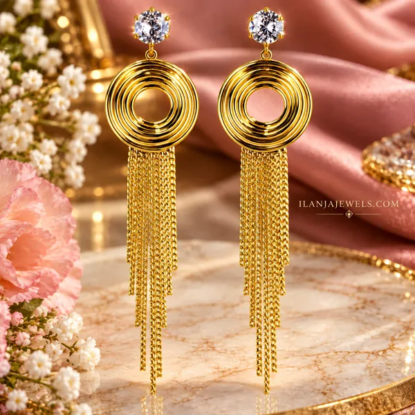 Ilanja_Golden_Orbit_Crystal_Tassel_Earrings_for_Women_18KT_GOLD_PLATED_finish_|ANTITARNISH_|WATERPROOF|MODERN_STYLE