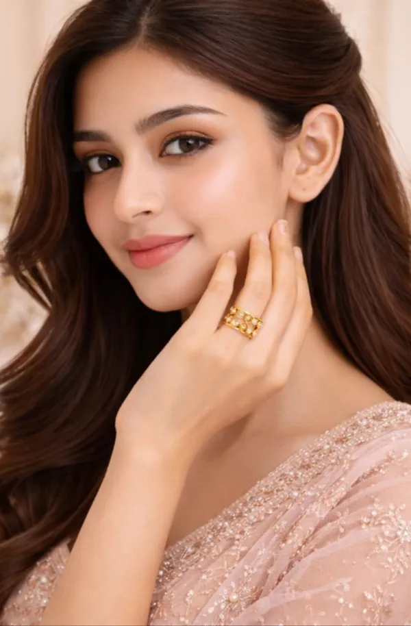 Ilanja_Gold-Toned_Beaded_Curved_Adjustable_Ring