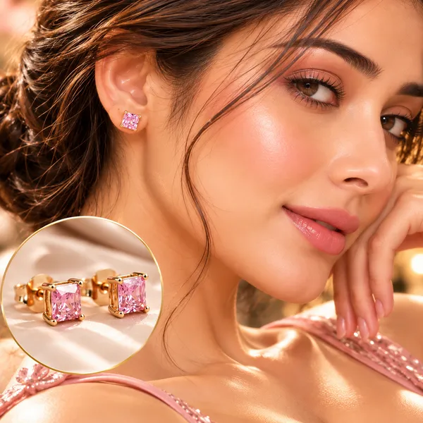 Pink_Gold-Toned_Crystal_Square_Stud_Earrings_for_Women18KT_GOLD_PLATED_FINISH|ANTITARNISH_|WATERPROOF|MODERN_STYLE