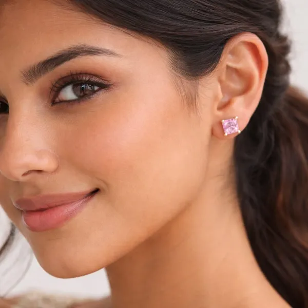 Pink_Gold-Toned_Crystal_Square_Stud_Earrings_for_Women18KT_GOLD_PLATED_FINISH|ANTITARNISH_|WATERPROOF|MODERN_STYLE