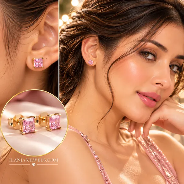 Pink_Gold-Toned_Crystal_Square_Stud_Earrings_for_Women18KT_GOLD_PLATED_FINISH|ANTITARNISH_|WATERPROOF|MODERN_STYLE