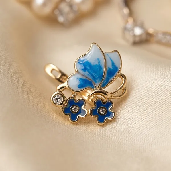 Ilanja_Blue_Gold-Tone_Butterfly_Floral_Stud_Earrings_for_Women