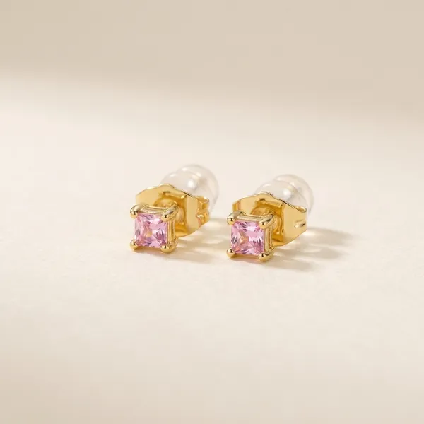 Ilanja_Pink_Princess-Cut_Stone_Gold-Tone_Stud_Earrings_for_Women