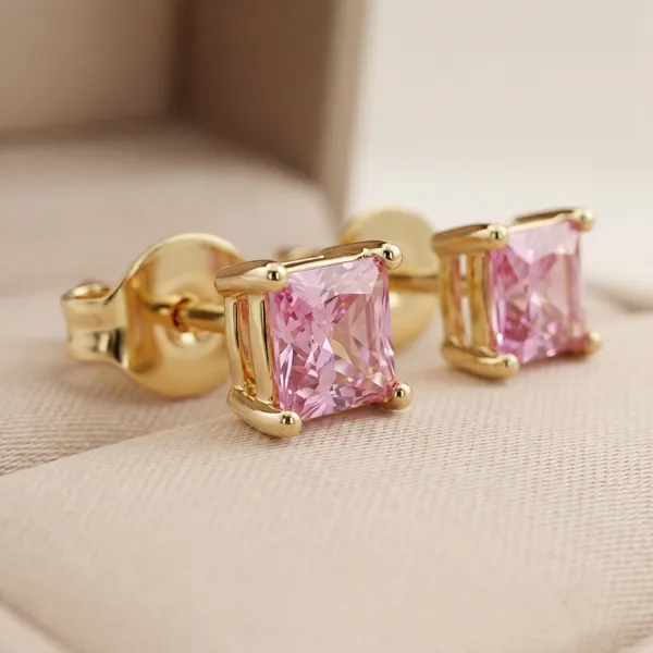 Pink_Gold-Toned_Crystal_Square_Stud_Earrings_for_Women18KT_GOLD_PLATED_FINISH|ANTITARNISH_|WATERPROOF|MODERN_STYLE