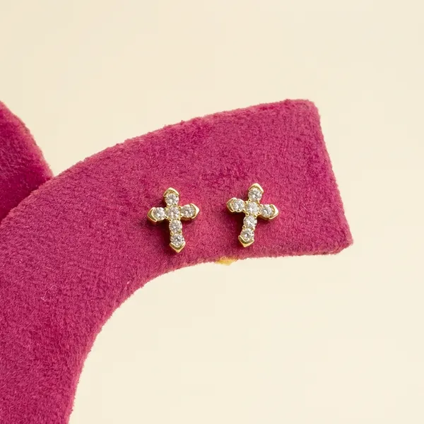 Gold_Cross_Embellished_Magenta_Stud_Earrings_for_Women