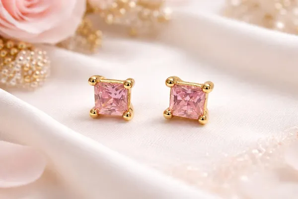 Ilanja_Pink_Princess-Cut_Stone_Gold-Tone_Stud_Earrings_for_Women
