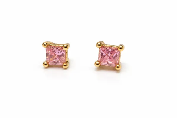 Ilanja_Pink_Princess-Cut_Stone_Gold-Tone_Stud_Earrings_for_Women
