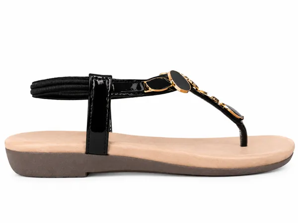 PAIR_HEELS_Women_Black_Flat_Sandals_with_Gold-Tone_Embellishments