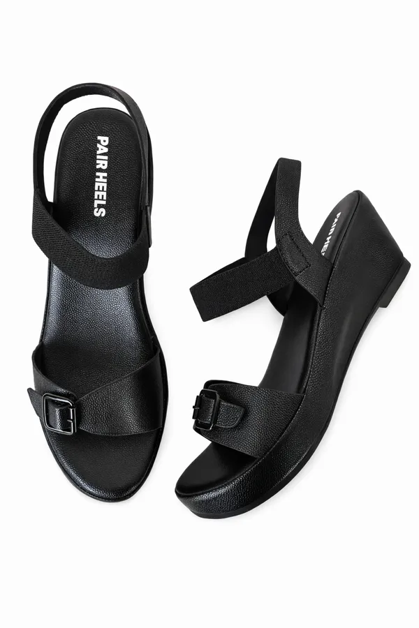PAIR_HEELS_ULTRA_COMFY_Black_WEDGE_SANDALS_for_Women_�_Comfortable_&_Casual_Wear