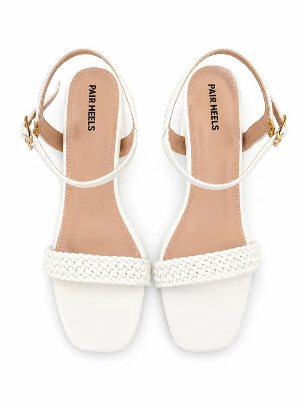 PAIR_HEELS_WHITE_Block_Heel_Sandals_with_Braided_Strap_&_Ankle_Buckle_�_Comfortable_Party_&_Casual_Heels