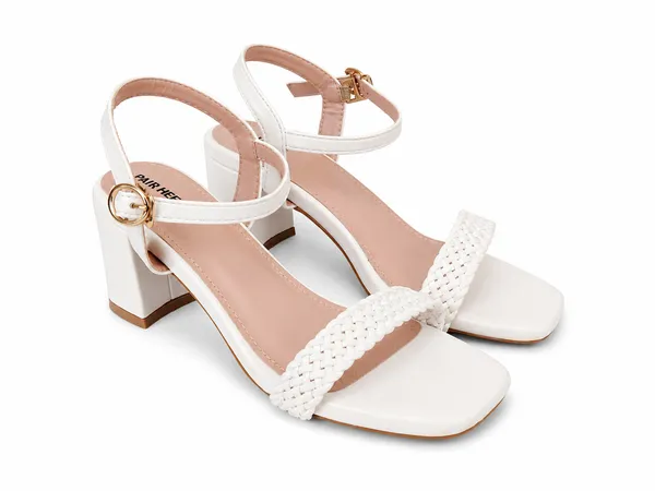 PAIR_HEELS_WHITE_Block_Heel_Sandals_with_Braided_Strap_&_Ankle_Buckle_�_Comfortable_Party_&_Casual_Heels
