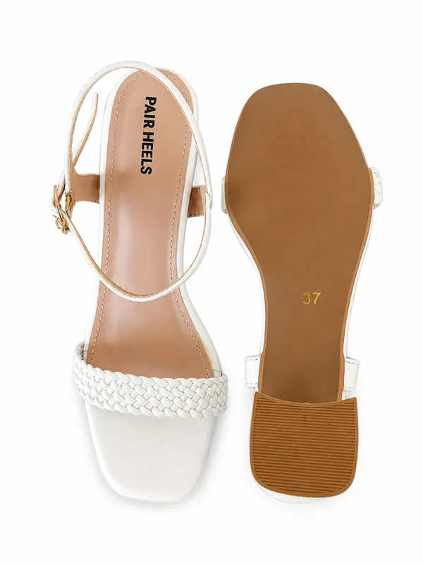 PAIR_HEELS_WHITE_Block_Heel_Sandals_with_Braided_Strap_&_Ankle_Buckle_�_Comfortable_Party_&_Casual_Heels