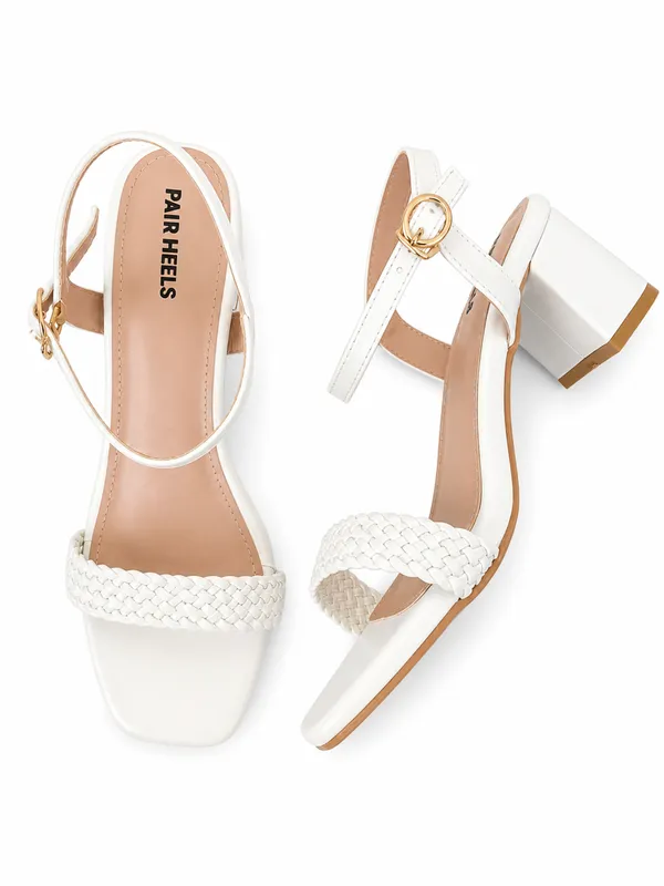 PAIR_HEELS_WHITE_Block_Heel_Sandals_with_Braided_Strap_&_Ankle_Buckle_�_Comfortable_Party_&_Casual_Heels